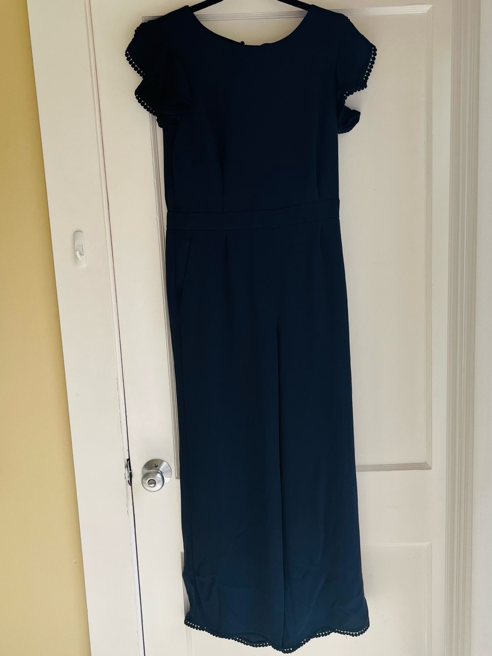 Ann Taylor Navy Blue Wide Leg Romper Jumpsuit Size 6 Flutter Sleeve Pockets - Picture 2 of 13
